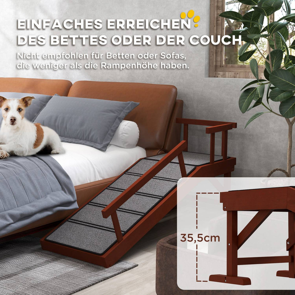 Dog ramp, up to 30 kg, pet ramp with removable railings, non-slip boot ramp, dog entry aid, 125 x 40 x 56 cm