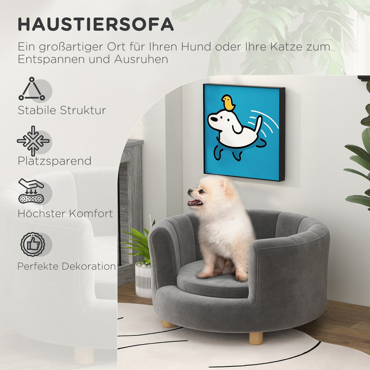 Dog sofa Washable pet sofa with backrest and wooden legs for small dogs up to 45 kg in gray