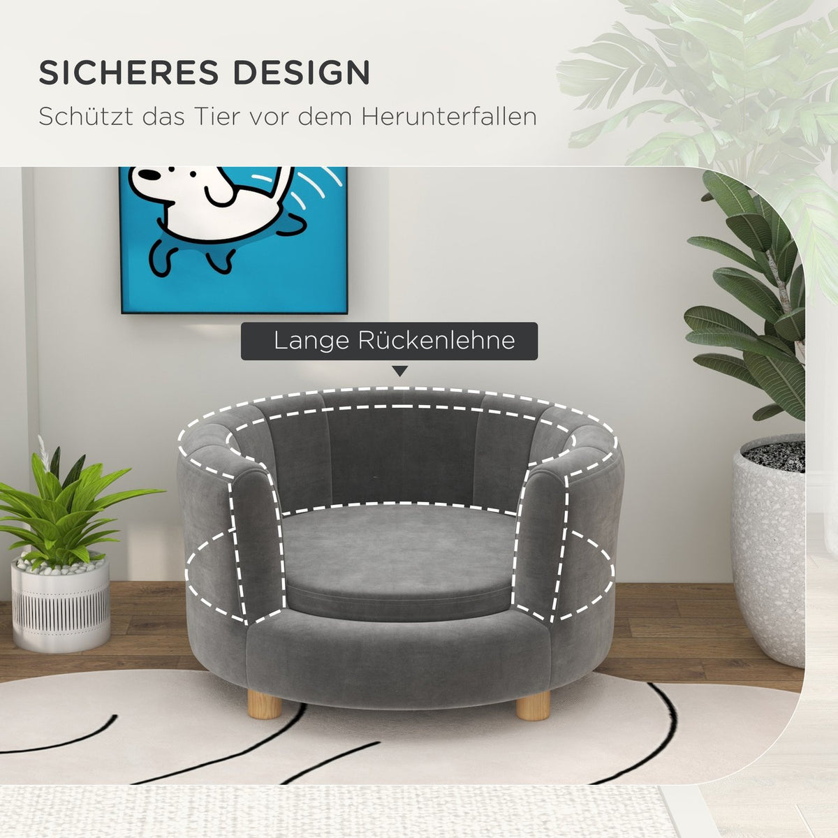 Dog sofa Washable pet sofa with backrest and wooden legs for small dogs up to 45 kg in gray