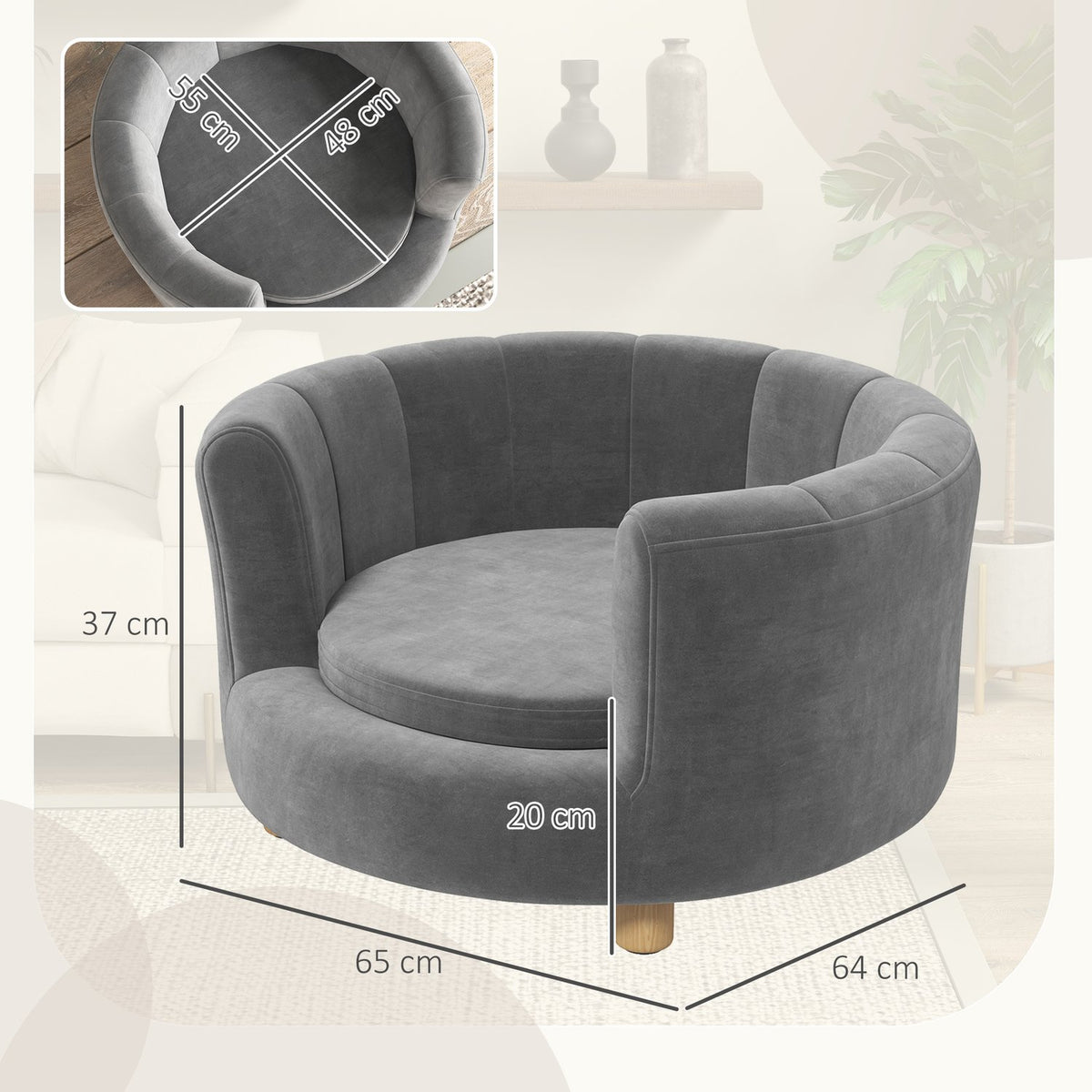 Dog sofa Washable pet sofa with backrest and wooden legs for small dogs up to 45 kg in gray