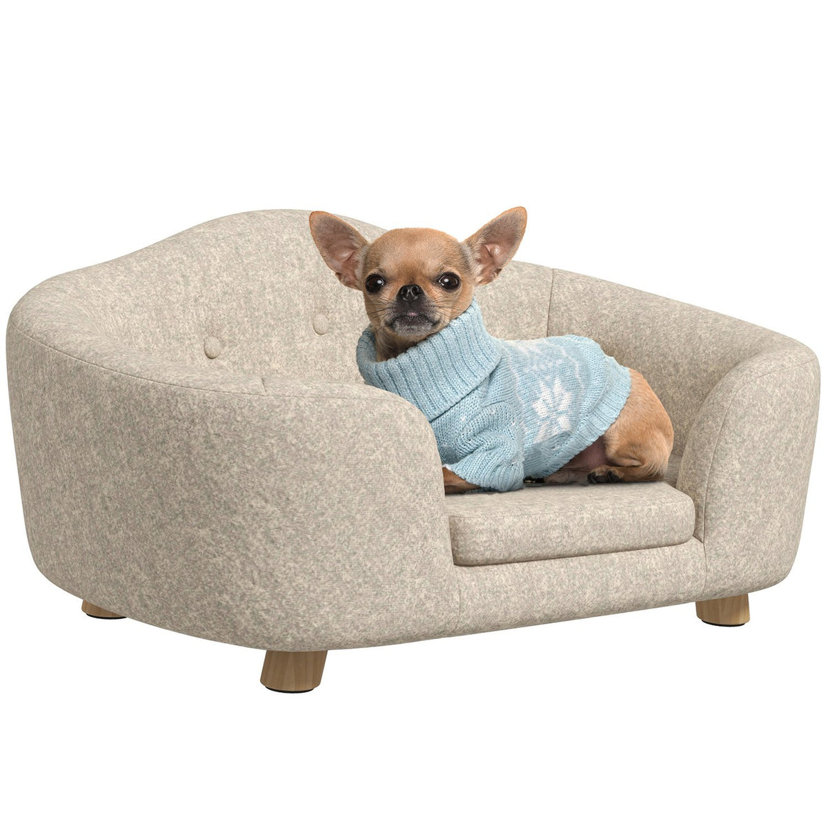 Dog sofa back pocket plush cover with cushion, cat bed, suitable for small dogs, pine, 70 x 47 x 30 cm, cream white