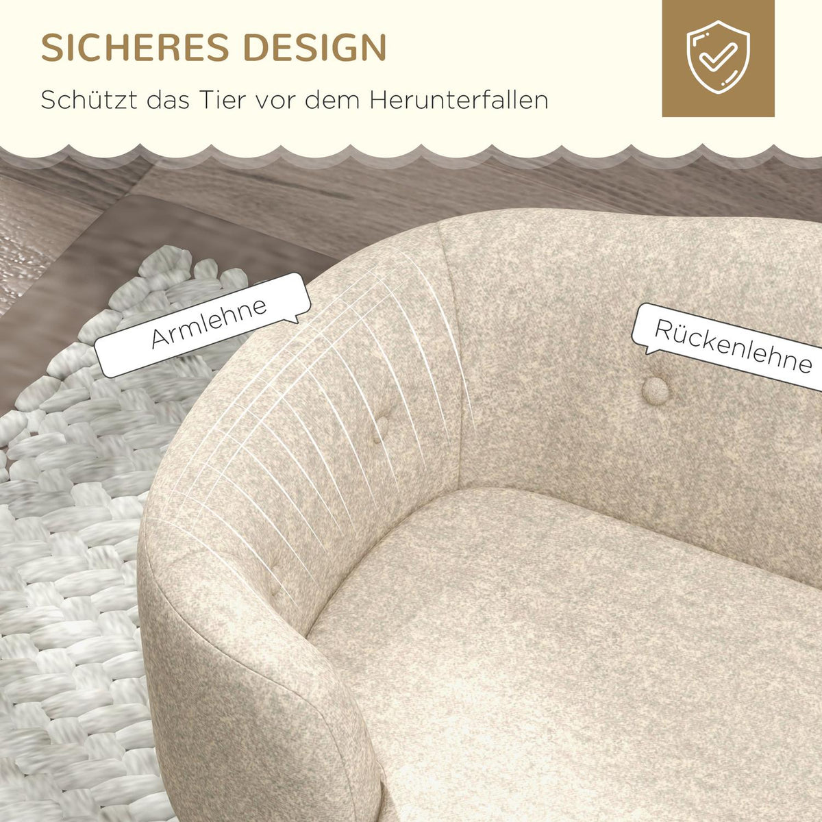 Dog sofa back pocket plush cover with cushion, cat bed, suitable for small dogs, pine, 70 x 47 x 30 cm, cream white