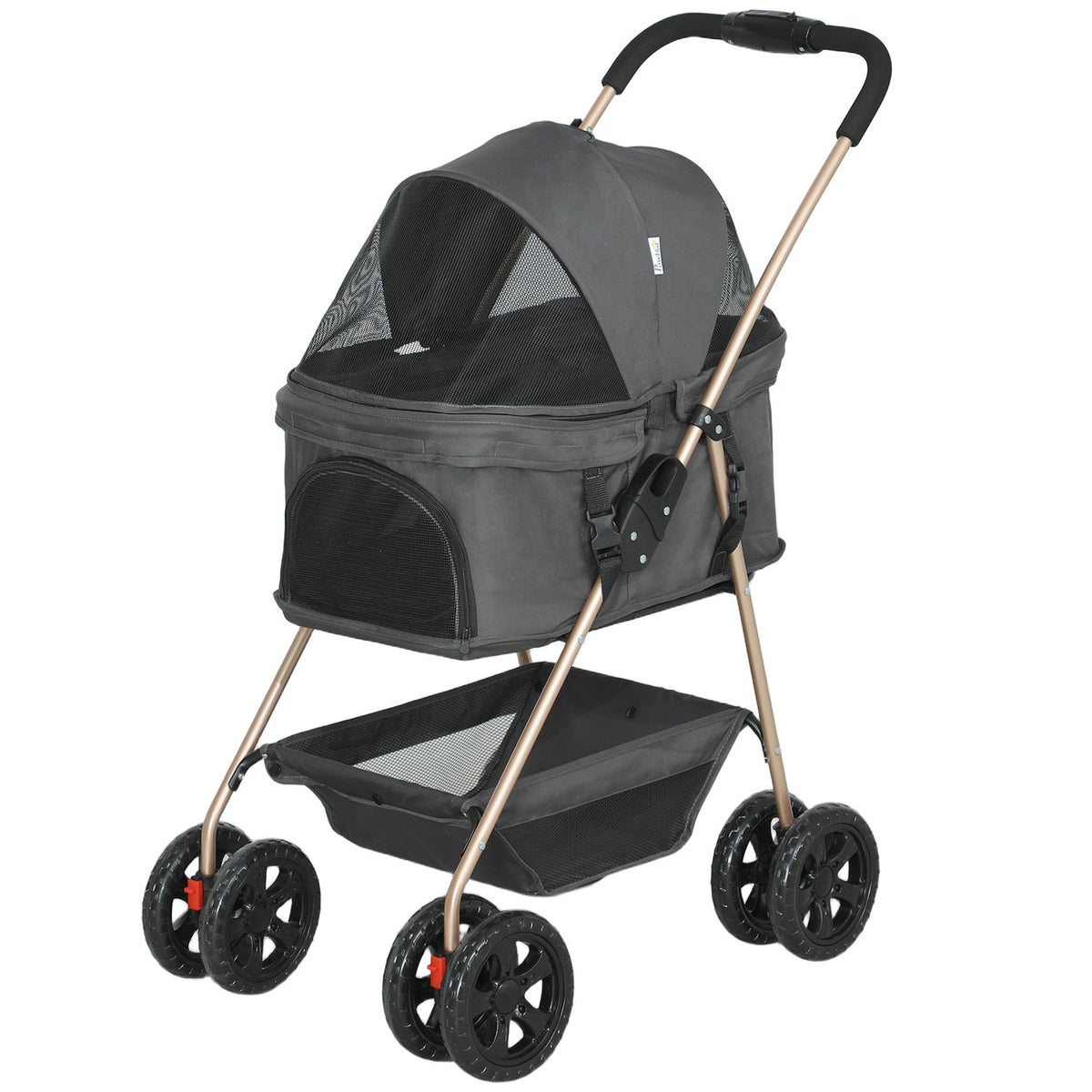 Dog stroller 3 in 1 dog buggy foldable dog box, foldable transport bag with drink holder, dog buggy, cat stroller with 360° wheels cat buggy for mini dogs under 4 kg, gray