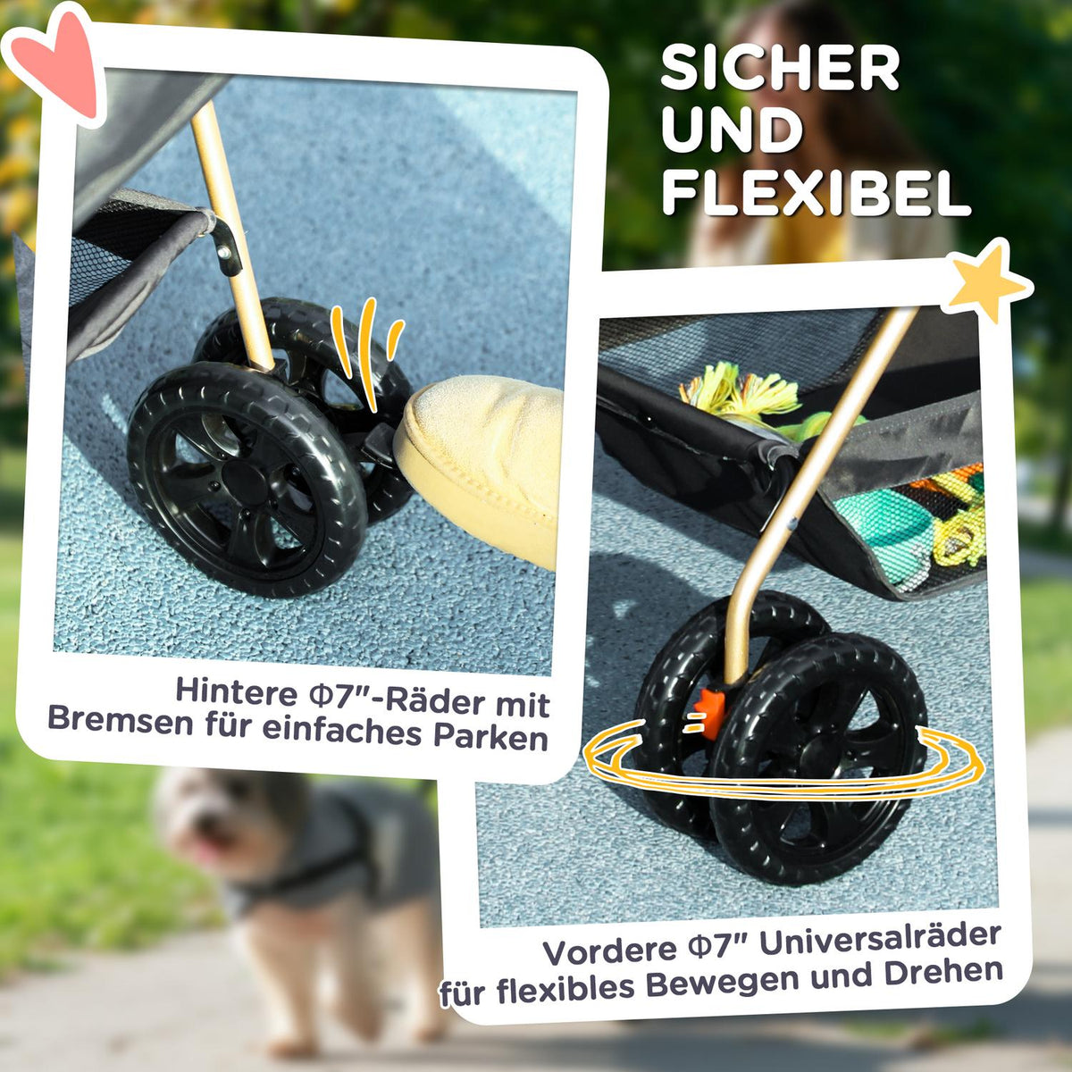 Dog stroller 3 in 1 dog buggy foldable dog box, foldable transport bag with drink holder, dog buggy, cat stroller with 360° wheels cat buggy for mini dogs under 4 kg, gray