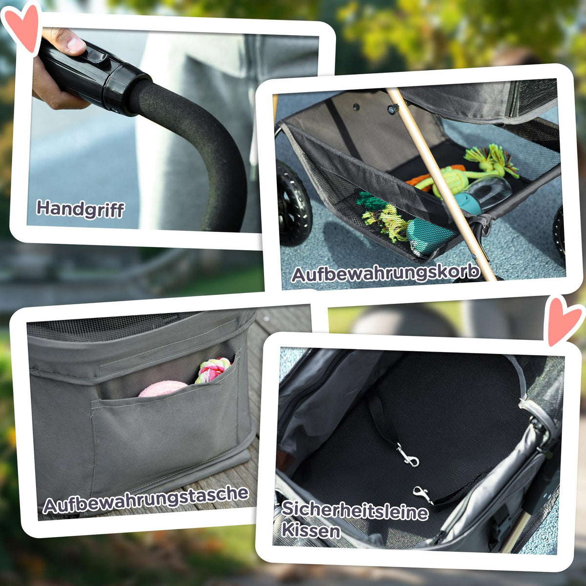 Dog stroller 3 in 1 dog buggy foldable dog box, foldable transport bag with drink holder, dog buggy, cat stroller with 360° wheels cat buggy for mini dogs under 4 kg, gray