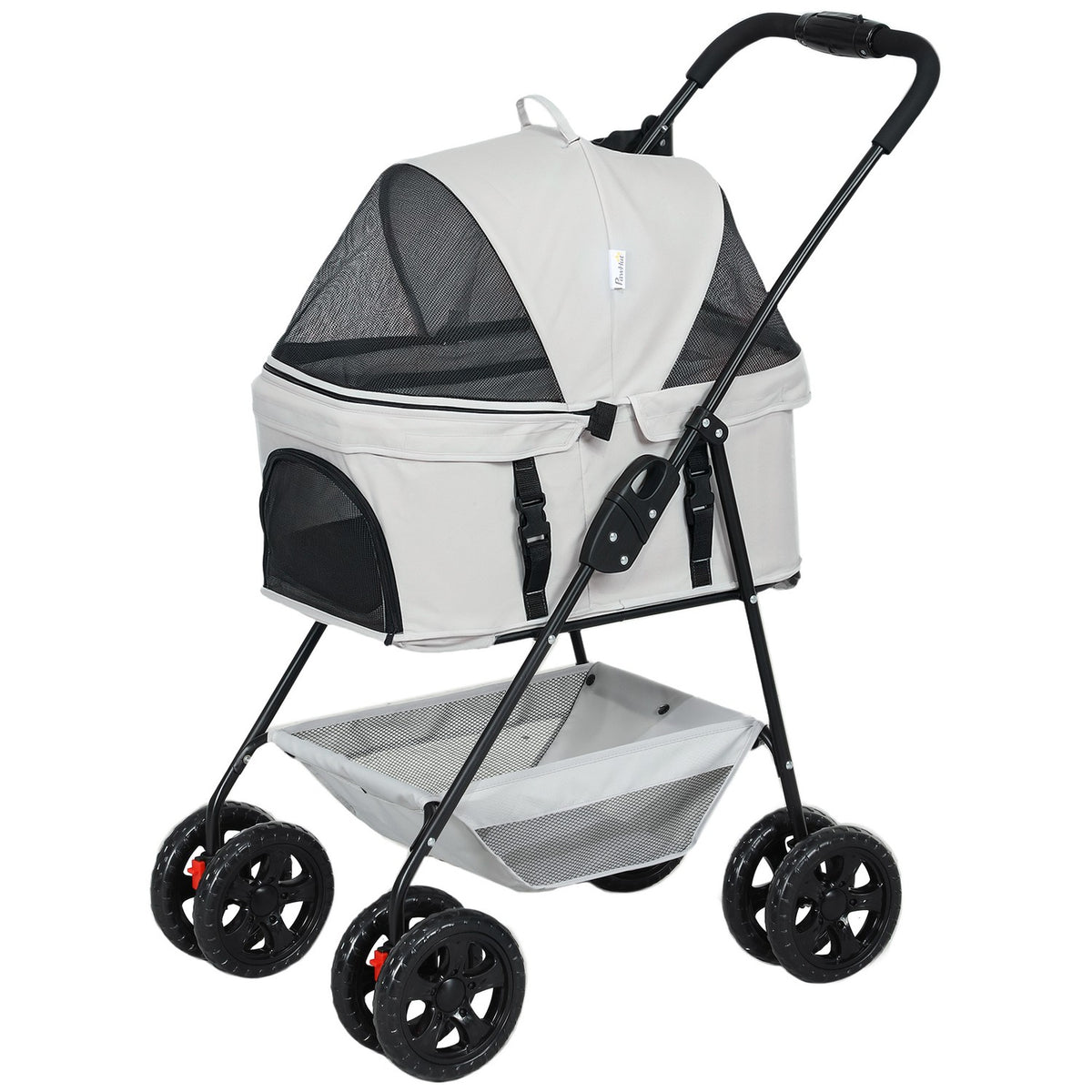 Dog stroller 3 in 1 dog buggy foldable dog box, foldable transport bag with drink holder, dog buggy, cat stroller with 360° wheels cat buggy for mini dogs under 4 kg, light gray
