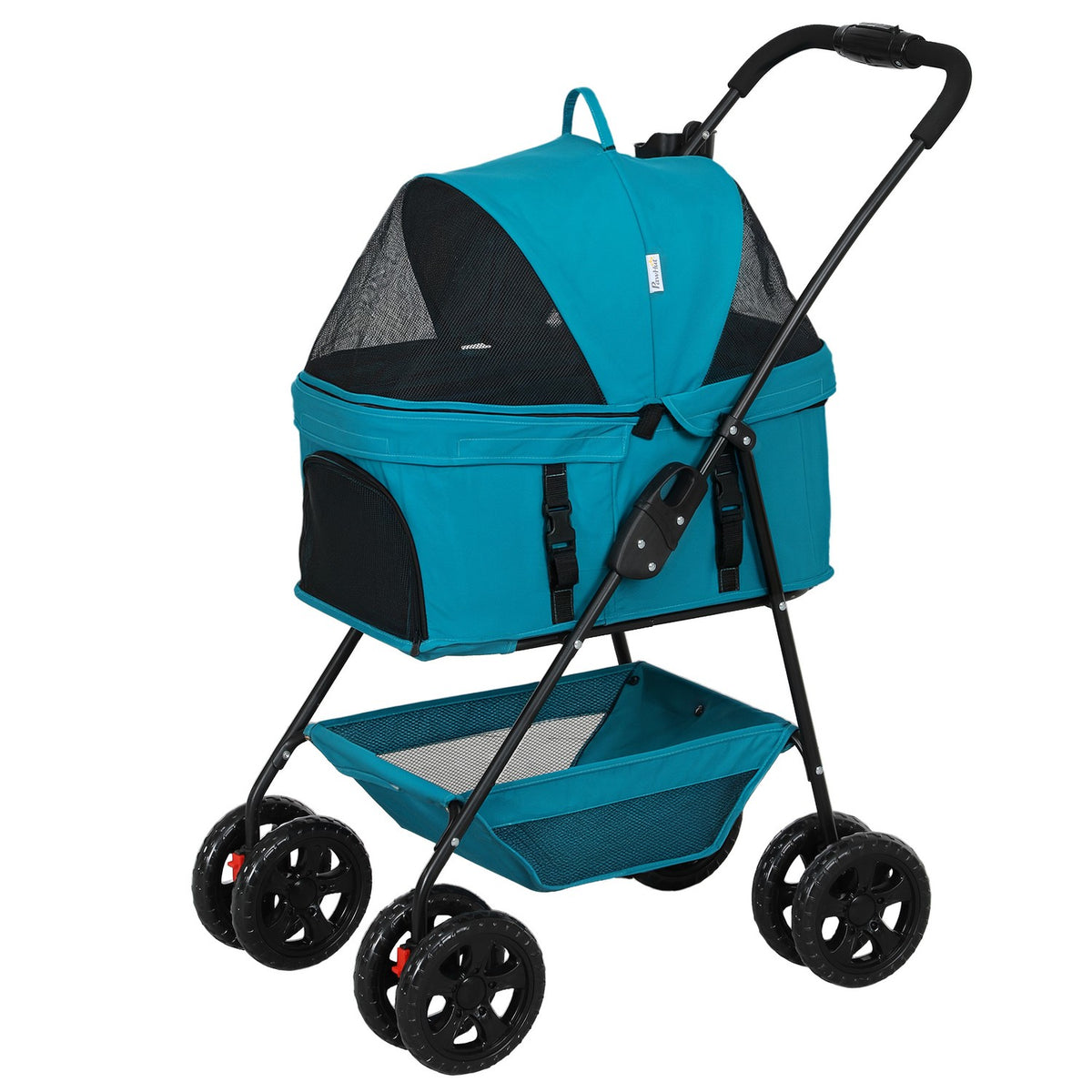 Dog stroller 3 in 1 dog buggy foldable dog box, foldable transport bag with drink holder, dog buggy, cat stroller with 360° wheels cat buggy for mini dogs under 4 kg, turquoise