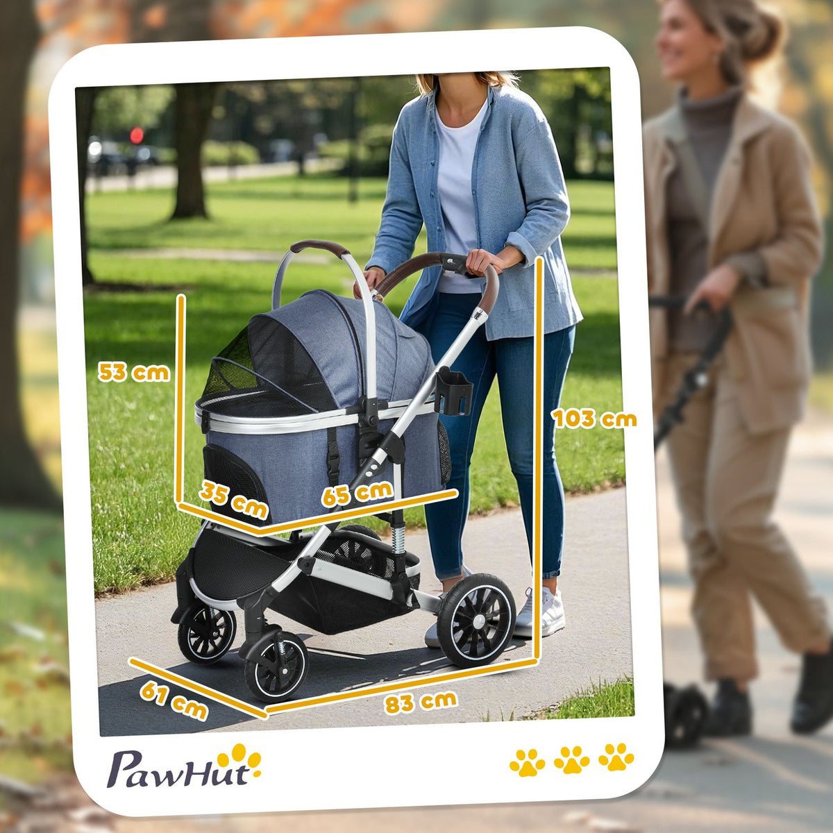 Dog stroller 3 in 1 dog buggy foldable for dogs & cats up to 10 kg cat buggy with cushion cup holder mesh windows doors storage basket cat stroller buggy dark blue