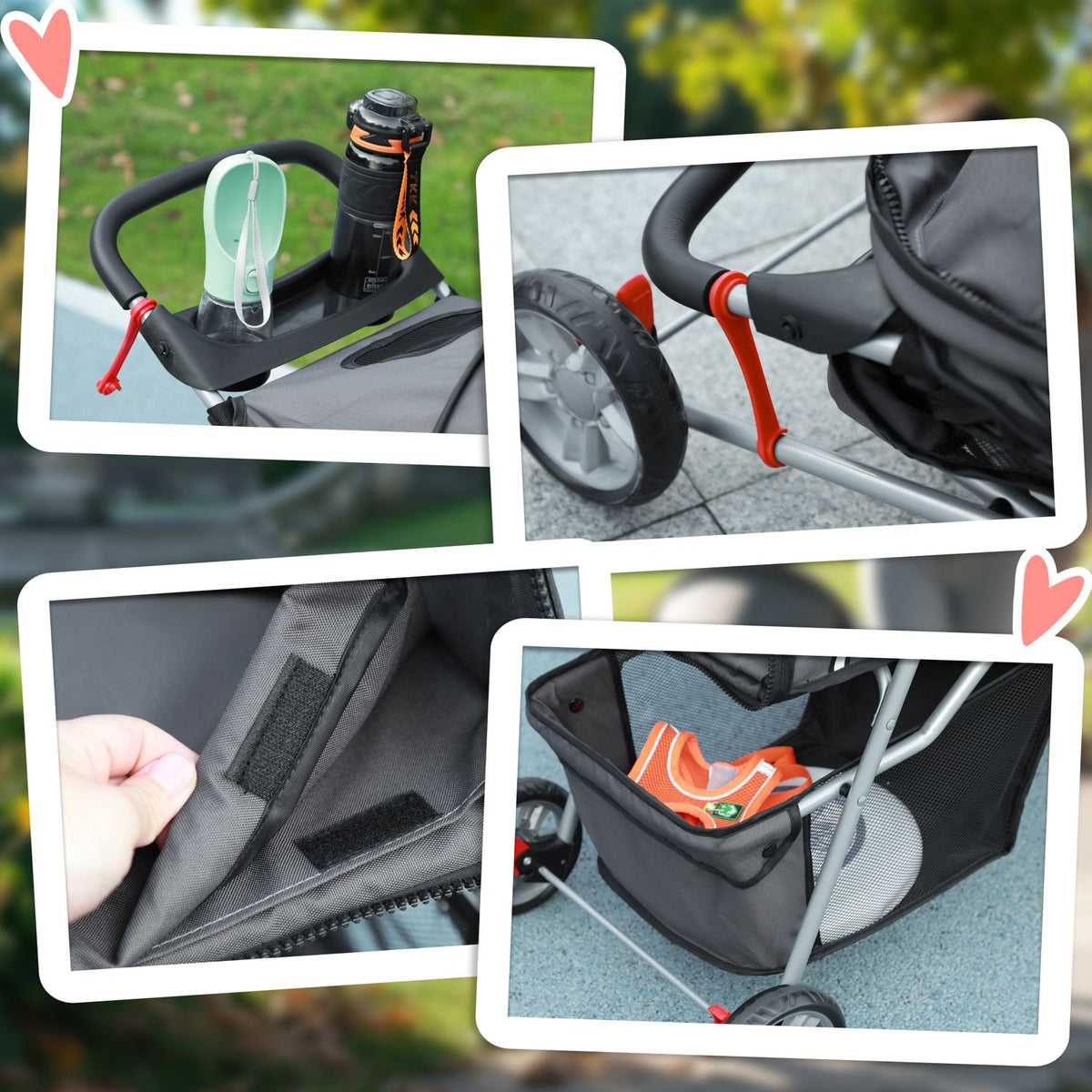 Dog stroller dog buggy foldable for dogs & cats up to 10 kg cat buggy with cushion mesh windows drink holder storage bag cat stroller buggy dark gray |