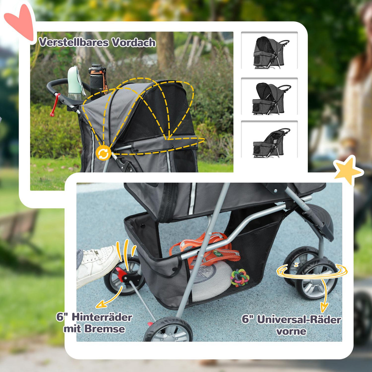 Dog stroller dog buggy foldable for dogs & cats up to 10 kg cat buggy with cushion mesh windows drink holder storage bag cat stroller buggy dark gray |
