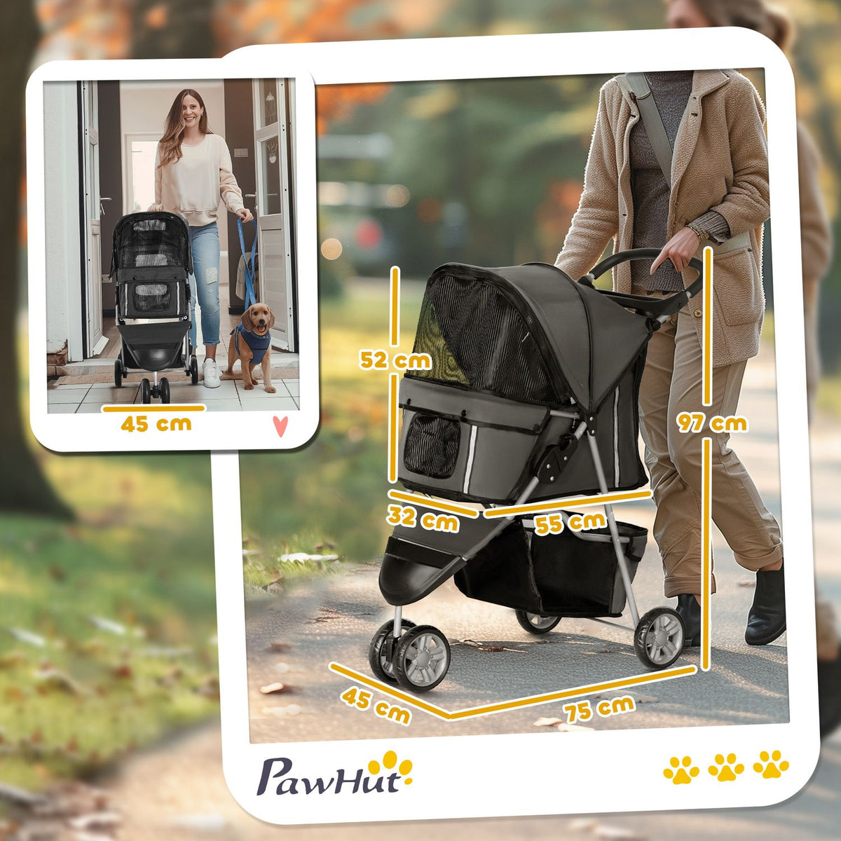 Dog stroller dog buggy foldable for dogs & cats up to 10 kg cat buggy with cushion mesh windows drink holder storage bag cat stroller buggy dark gray |