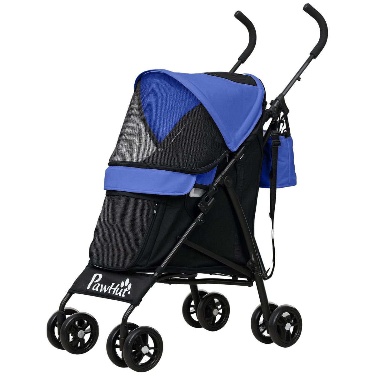 Dog stroller dog buggy foldable for dogs & cats up to 4 kg cat buggy with mesh windows, shoulder strap, storage bag, cup holder umbrella cat stroller dark blue