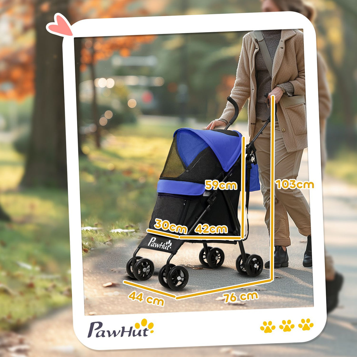 Dog stroller dog buggy foldable for dogs & cats up to 4 kg cat buggy with mesh windows, shoulder strap, storage bag, cup holder umbrella cat stroller dark blue