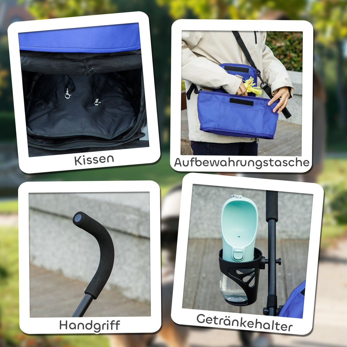 Dog stroller dog buggy foldable for dogs & cats up to 4 kg cat buggy with mesh windows, shoulder strap, storage bag, cup holder umbrella cat stroller dark blue