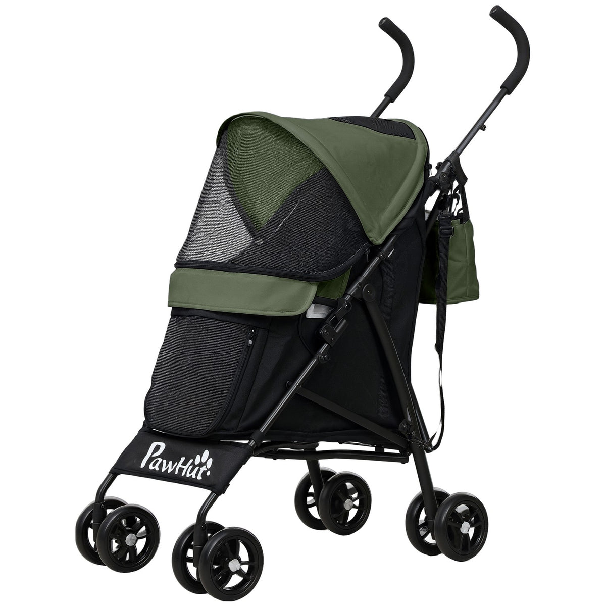 Dog stroller dog buggy foldable for dogs & cats up to 4 kg cat buggy with mesh windows, shoulder strap, storage bag, cup holder umbrella cat stroller dark green