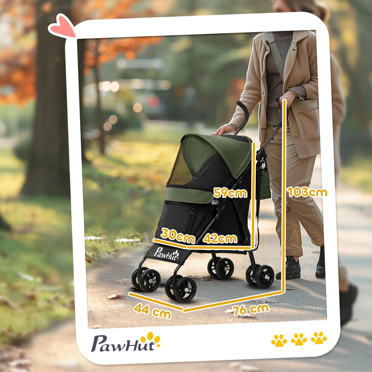 Dog stroller dog buggy foldable for dogs & cats up to 4 kg cat buggy with mesh windows, shoulder strap, storage bag, cup holder umbrella cat stroller dark green