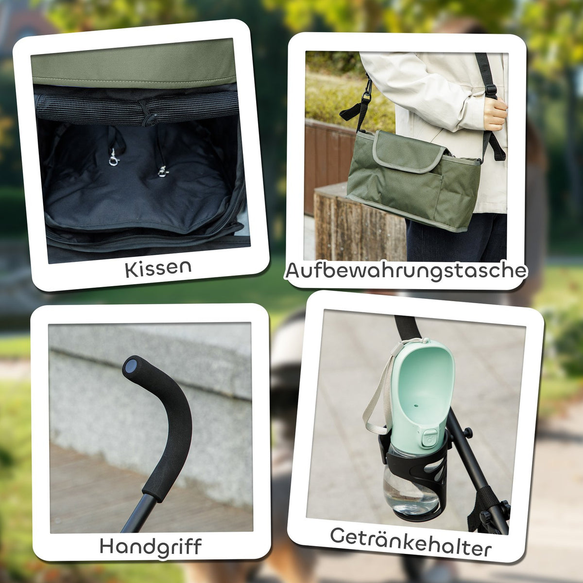 Dog stroller dog buggy foldable for dogs & cats up to 4 kg cat buggy with mesh windows, shoulder strap, storage bag, cup holder umbrella cat stroller dark green
