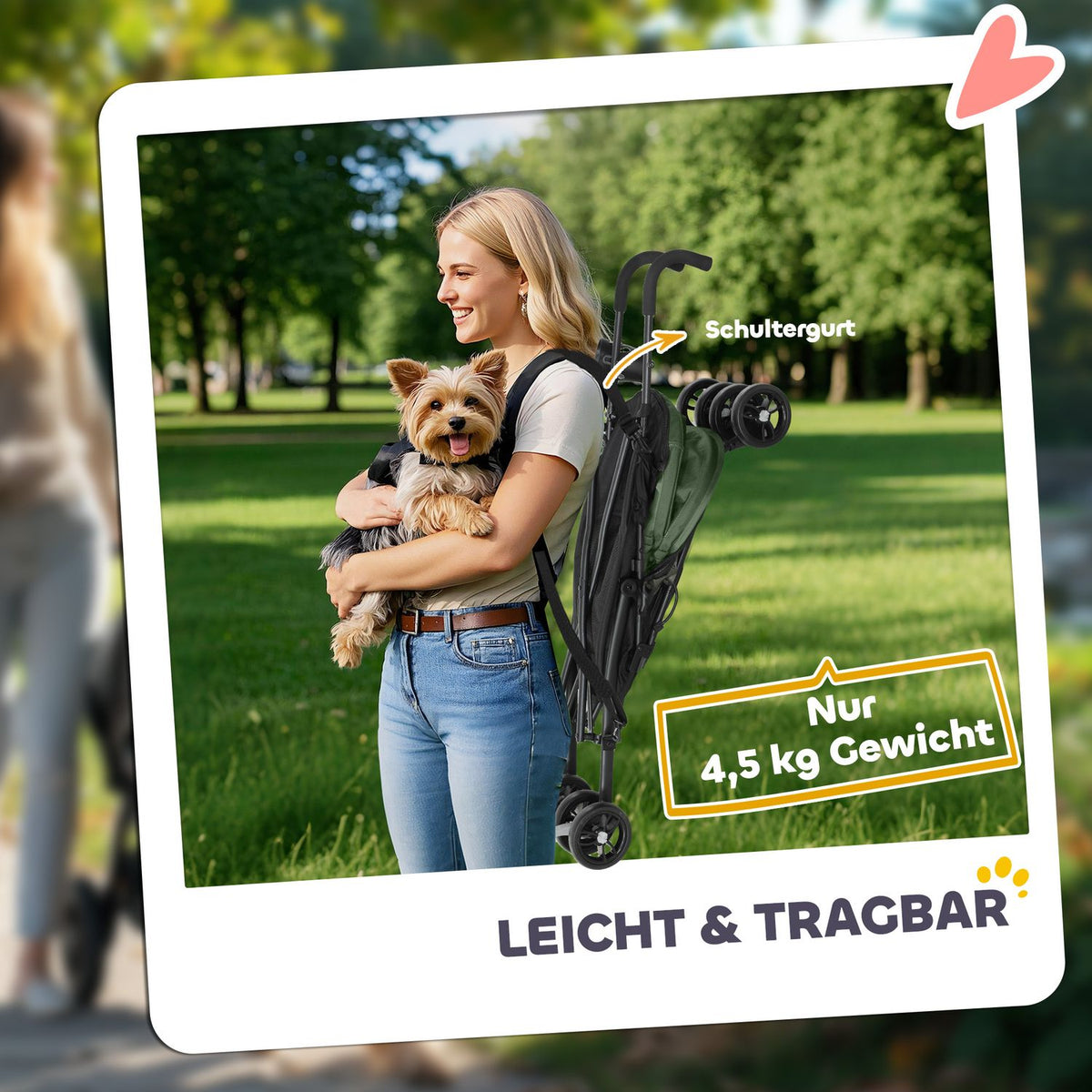 Dog stroller dog buggy foldable for dogs & cats up to 4 kg cat buggy with mesh windows, shoulder strap, storage bag, cup holder umbrella cat stroller dark green
