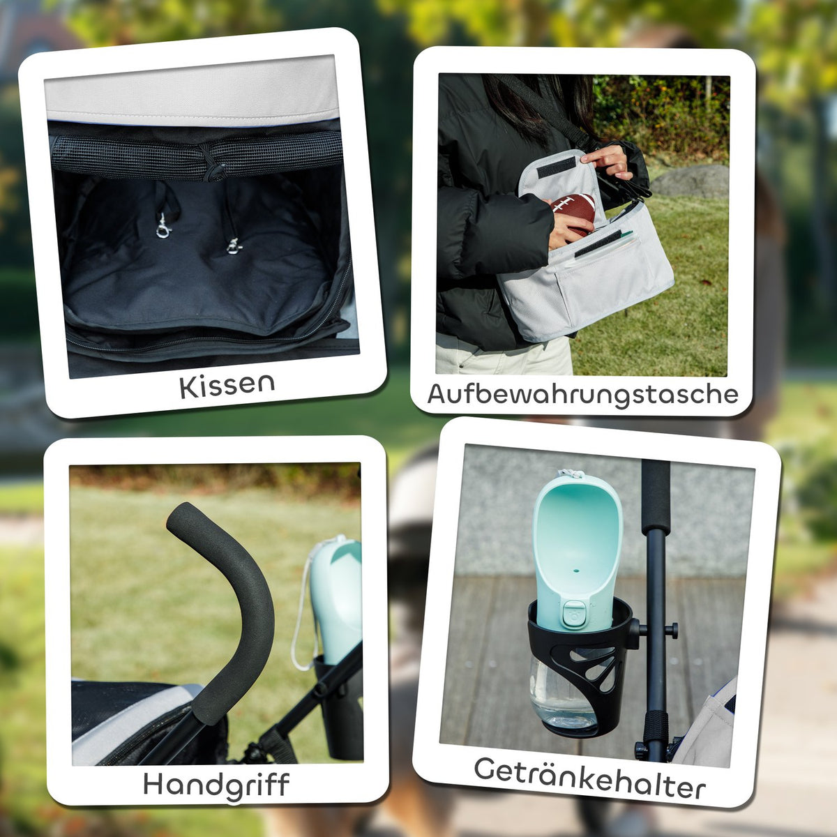 Dog stroller dog buggy foldable for dogs & cats up to 4 kg cat buggy with mesh windows, shoulder strap, storage bag, cup holder umbrella cat stroller light gray