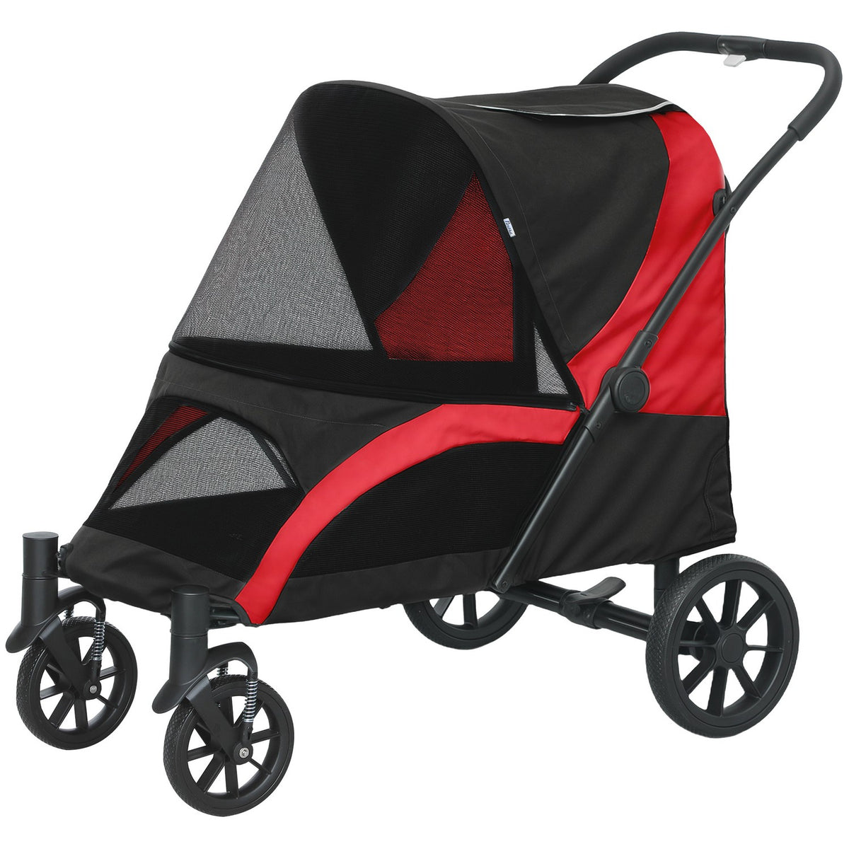 Dog stroller dog buggy foldable for large dogs & cats up to 30 kg cat buggy with cushions mesh windows doors storage bag cat stroller with safety lines, brakes, buggy black