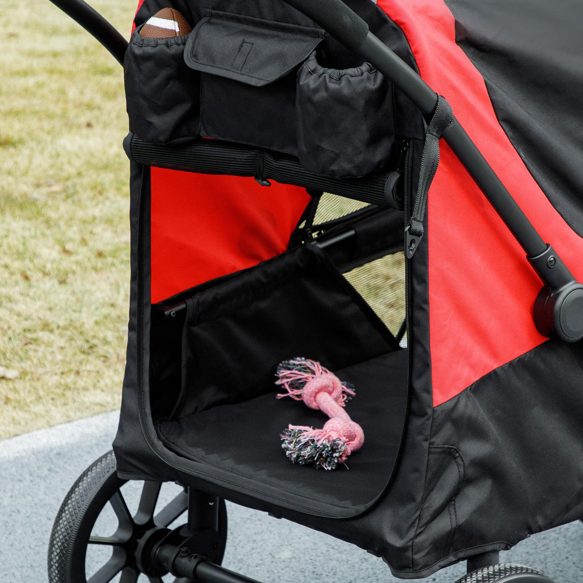 Dog stroller dog buggy foldable for large dogs & cats up to 30 kg cat buggy with cushions mesh windows doors storage bag cat stroller with safety lines, brakes, buggy black