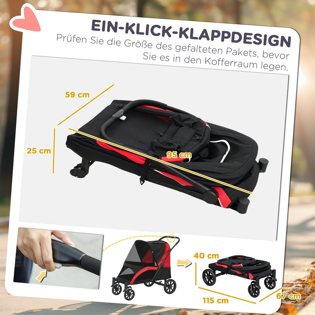 Dog stroller dog buggy foldable for large dogs & cats up to 30 kg cat buggy with cushions mesh windows doors storage bag cat stroller with safety lines, brakes, buggy black