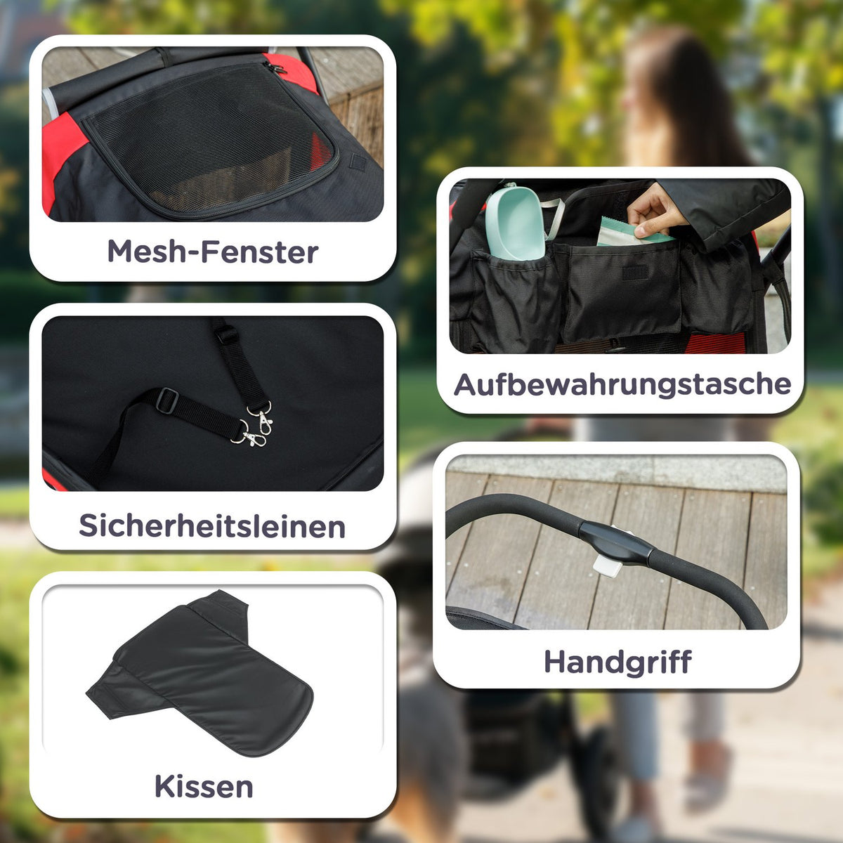 Dog stroller dog buggy foldable for large dogs & cats up to 30 kg cat buggy with cushions mesh windows doors storage bag cat stroller with safety lines, brakes, buggy black