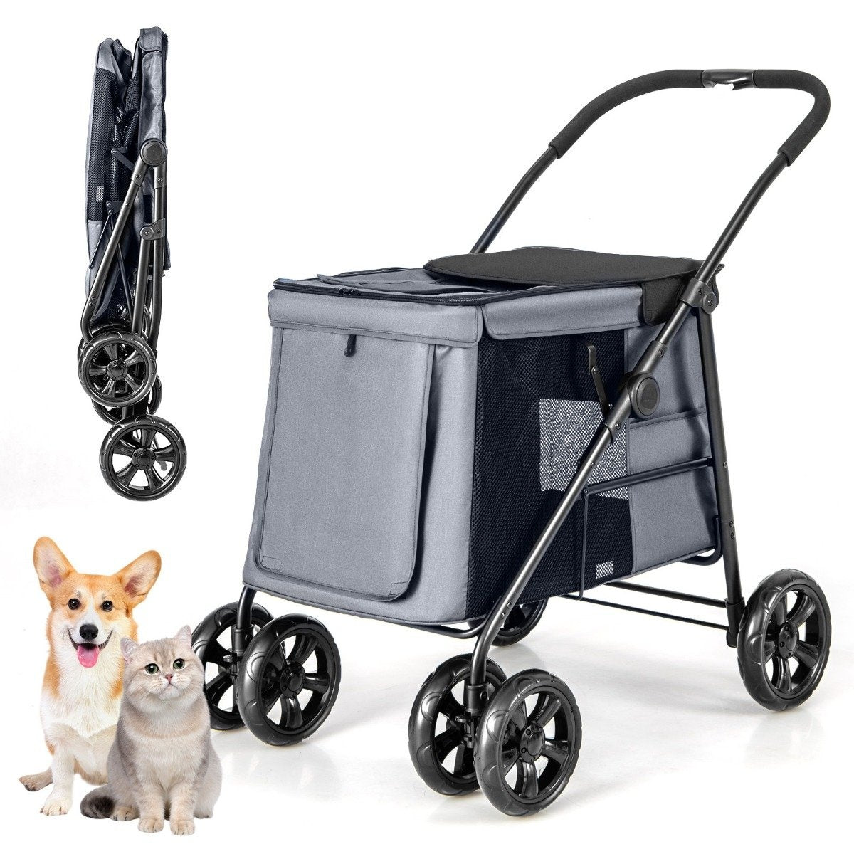 Dog stroller dog buggy foldable up to 40 kg dog trolley with cushion 106 x 63 x 103 cm gray
