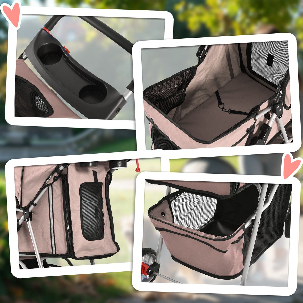 Dog stroller dog buggy in coffee brown, lightweight pet stroller jogger trailer, foldable & practical