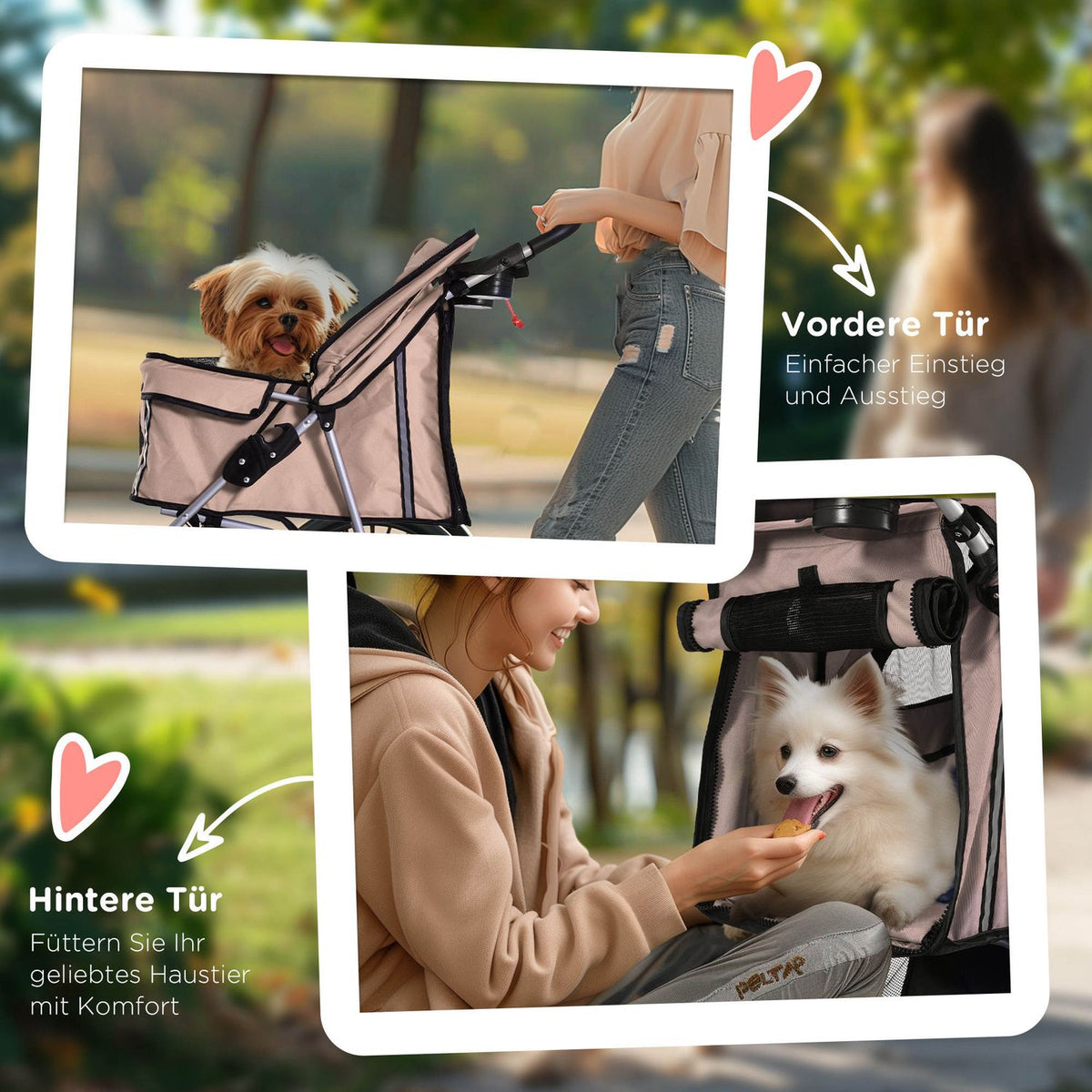 Dog stroller dog buggy in coffee brown, lightweight pet stroller jogger trailer, foldable & practical