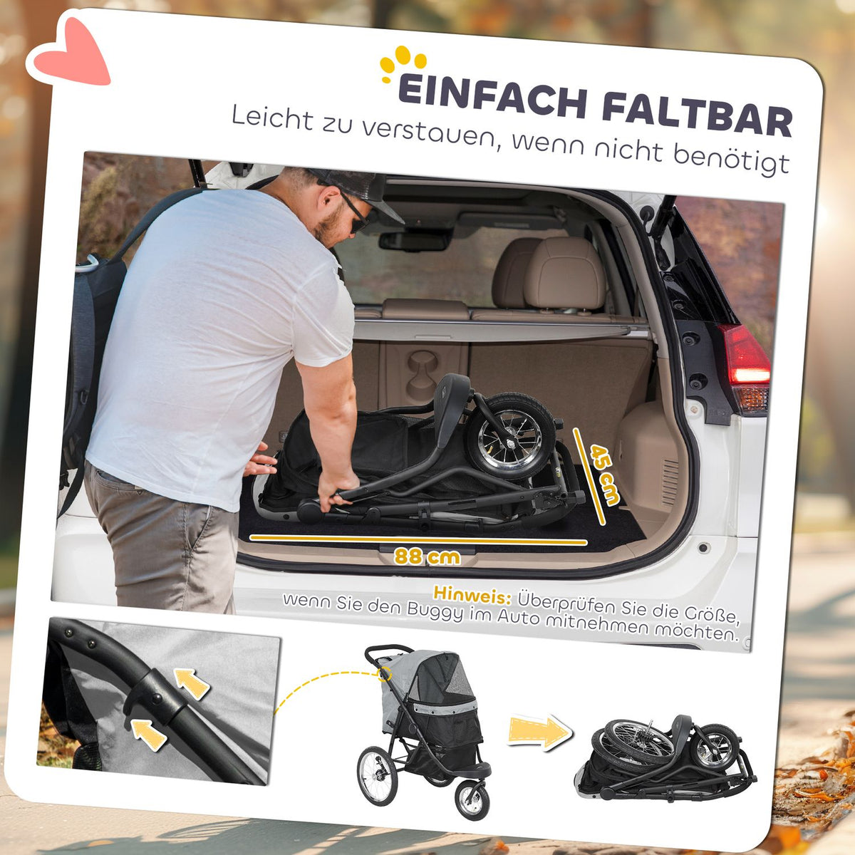 Dog stroller jogger dog buggy foldable for small dogs & cats up to 10 kg cat buggy with 3 large rubber wheels, cushion mesh windows storage basket cat stroller with safety lines, gray |