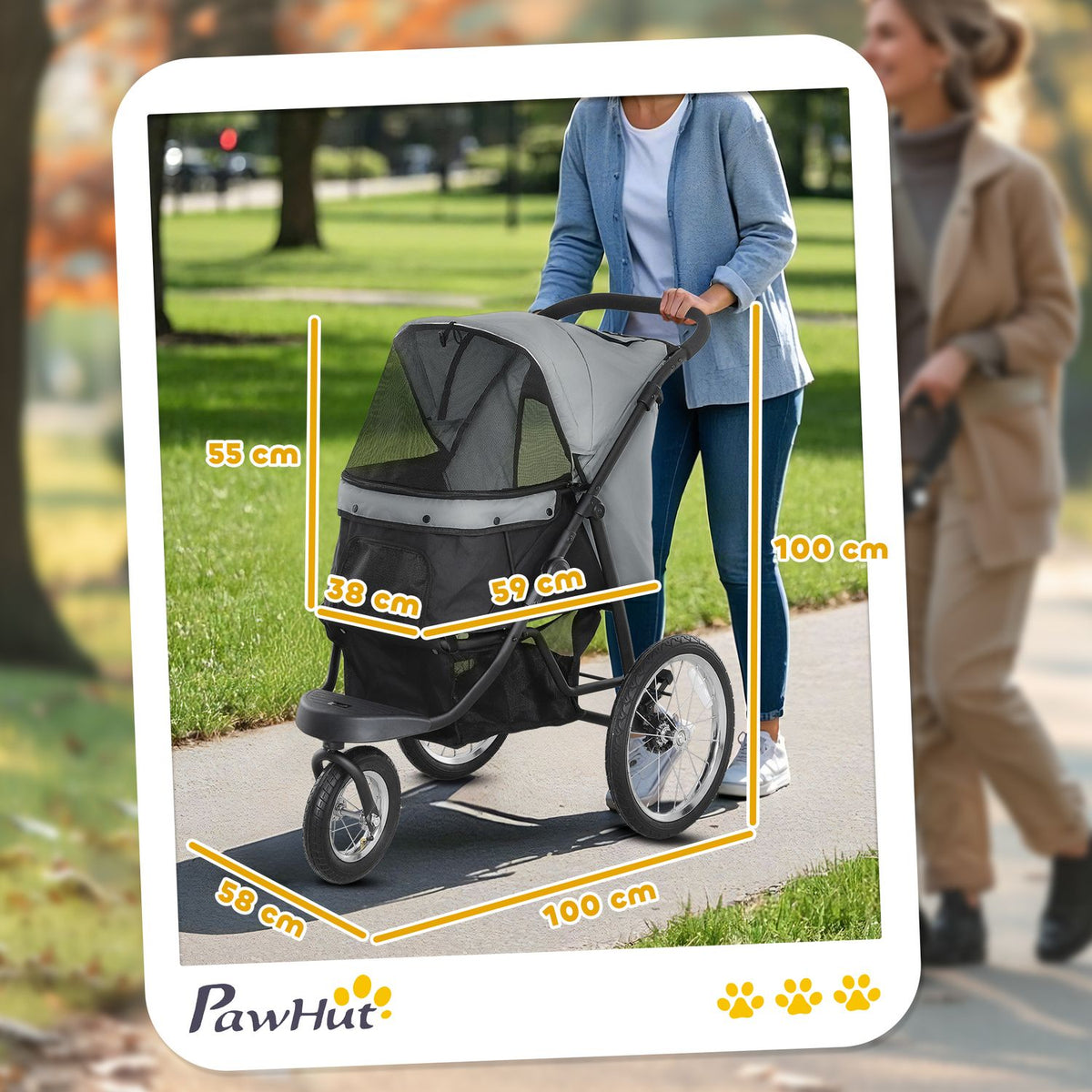 Dog stroller jogger dog buggy foldable for small dogs & cats up to 10 kg cat buggy with 3 large rubber wheels, cushion mesh windows storage basket cat stroller with safety lines, gray |