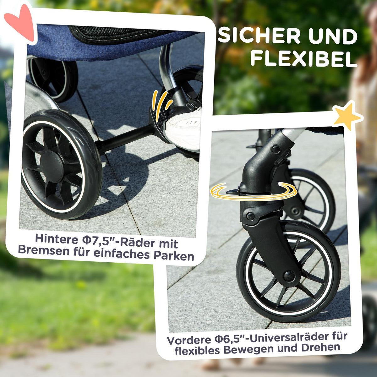 Dog stroller, light dog stroller made of aluminum, foldable for dogs and cats up to 10 kg, cat stroller with cushions, mesh windows, doors, storage basket, cat stroller, buggy, dark blue