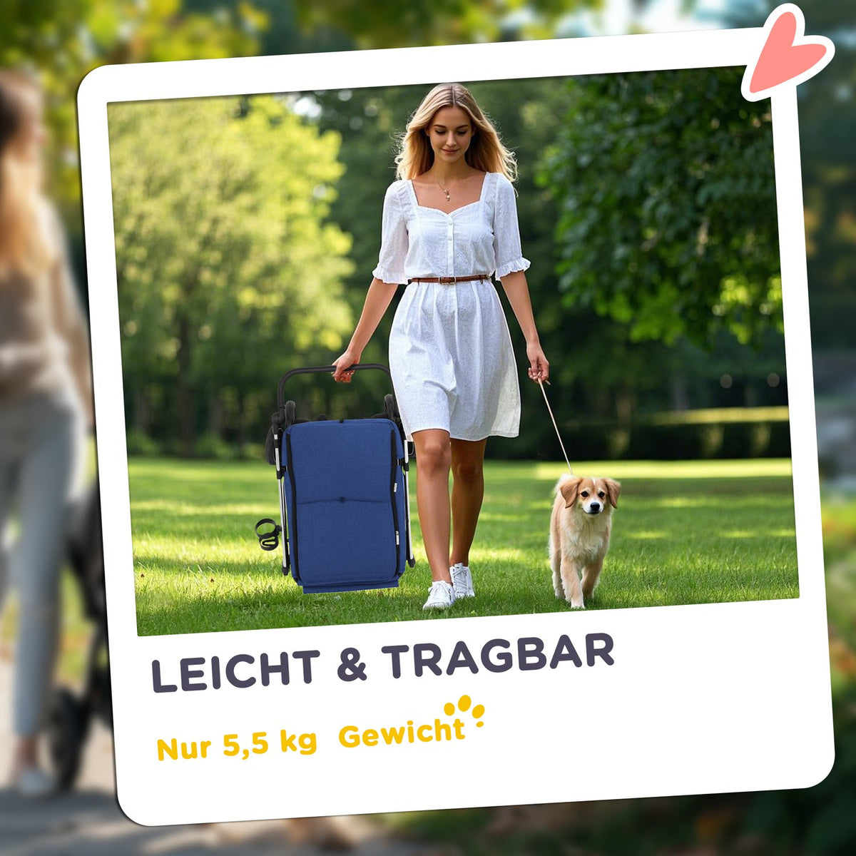 Dog stroller, light dog stroller made of aluminum, foldable for dogs and cats up to 10 kg, cat stroller with cushions, mesh windows, doors, storage basket, cat stroller, buggy, dark blue