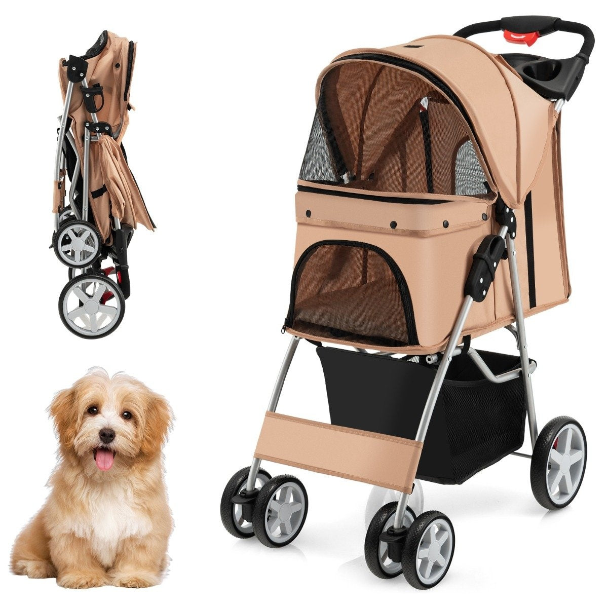 Dog stroller pets buggy up to 15 kg 81 x 45 x 101 cm beige