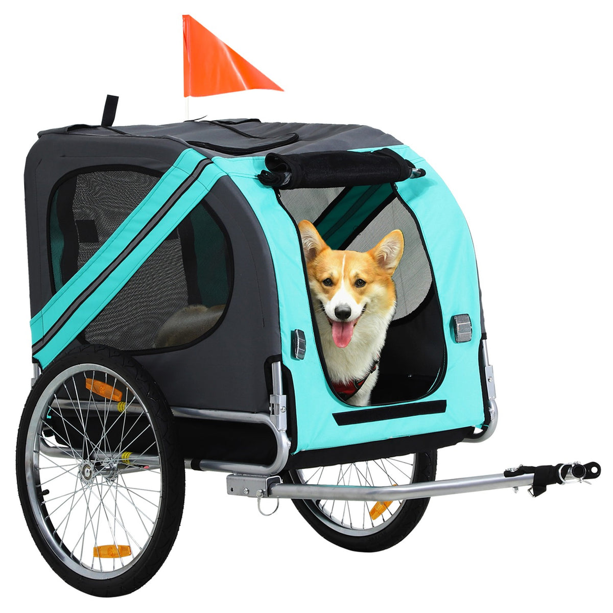 Dog trailer bicycle trailer dog transporter, Oxford fabric with rain cover, breathable, green, 130x73x90cm
