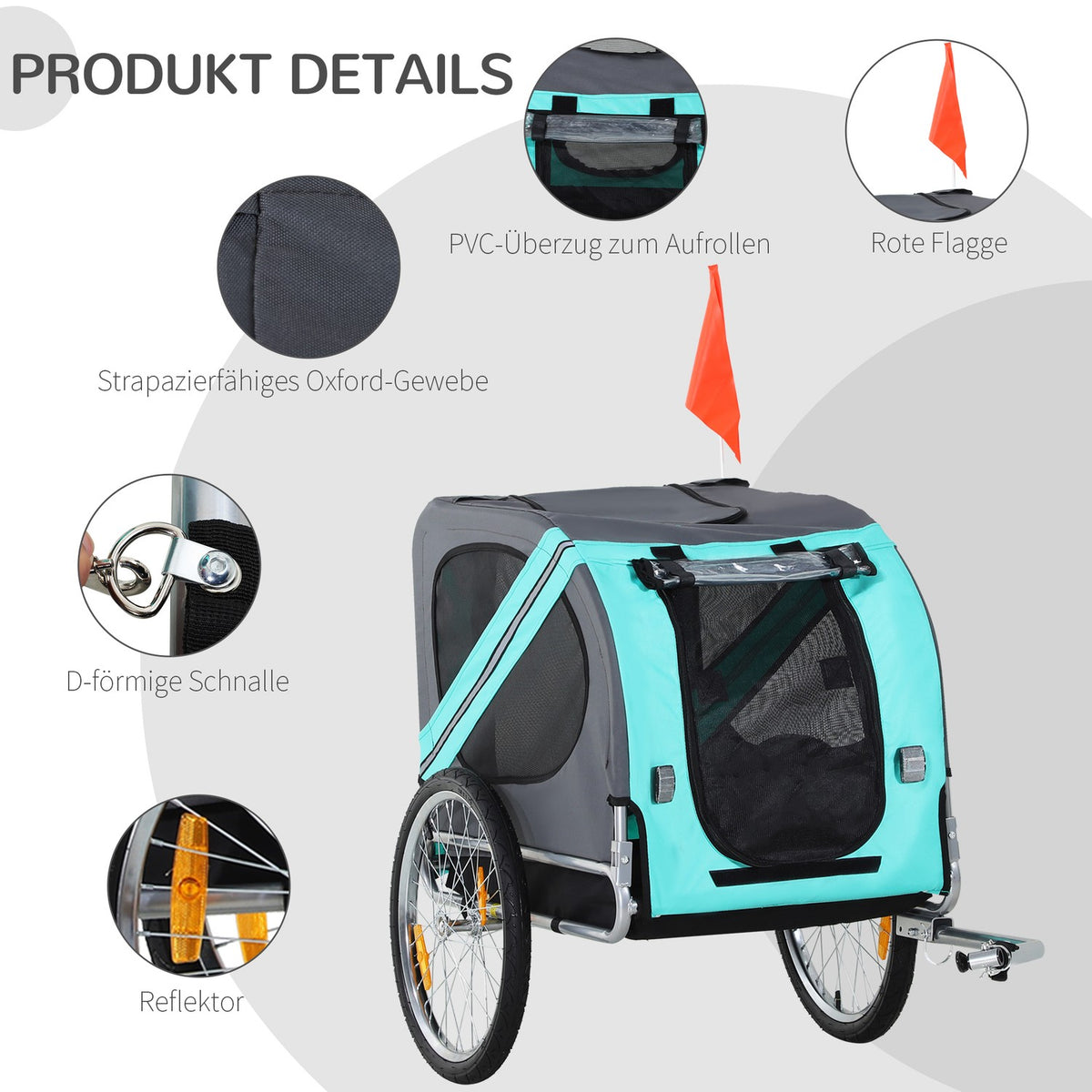 Dog trailer bicycle trailer dog transporter, Oxford fabric with rain cover, breathable, green, 130x73x90cm