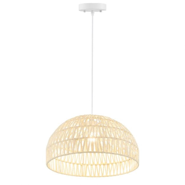 Dome Paper Pendant Ceiling Light, Adjustable Rope, Beige
