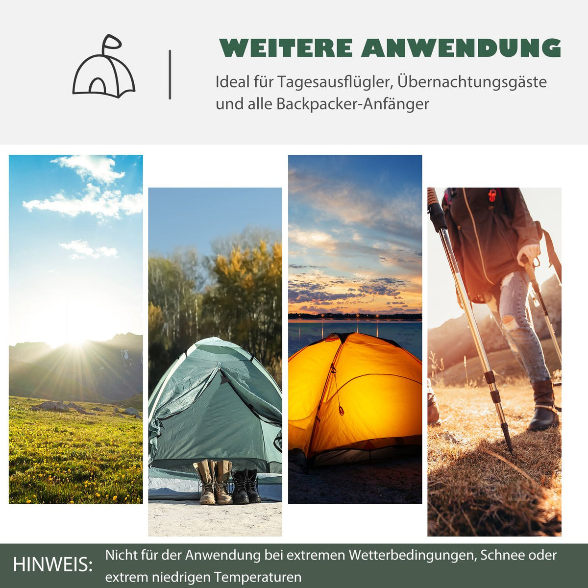 Dome Tent 2-3 Persons 190T Fiberglass Polyester Green+Yellow 325X183X130Cm Pegs