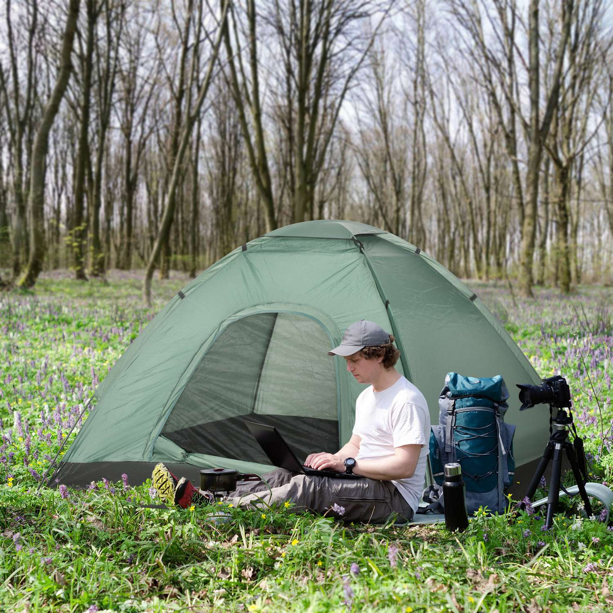 Dome tent for 2 people, lightweight, stable, waterproof family tent with door and window packing bag, hooks, camping tent with 2000 mm water column tent for camping, travel, trekking, garden