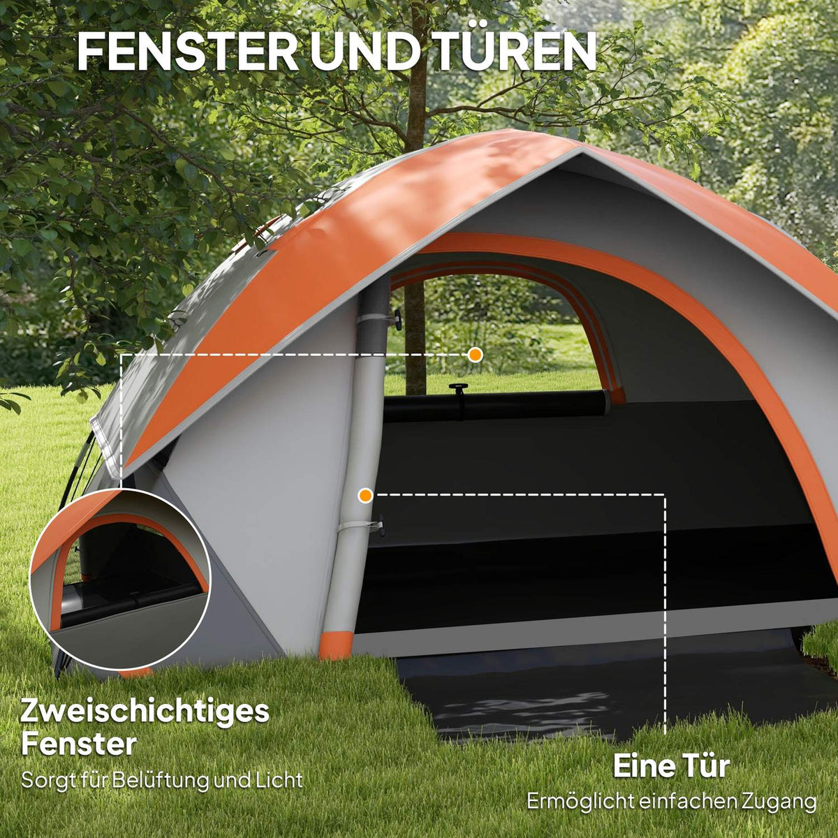 Dome tent for 2 people, lightweight, stable, waterproof family tent with door and window packing bag, hooks, camping tent with 3000 mm water column tent for camping, travel, trekking, garden
