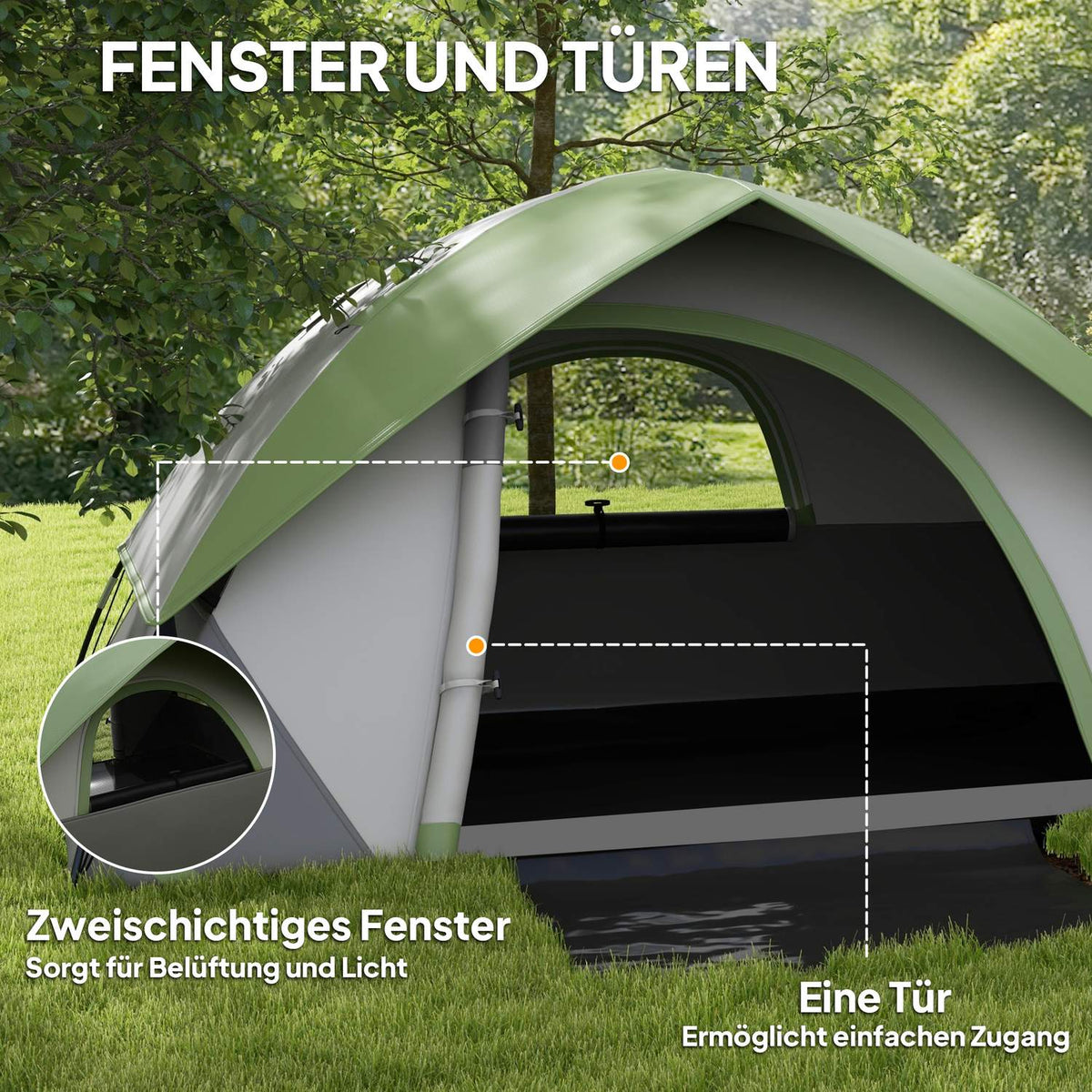 Dome tent for 2 people, lightweight, stable, waterproof family tent with door and window packing bag, hooks, camping tent with 3000 mm water column tent for camping, travel, trekking, garden