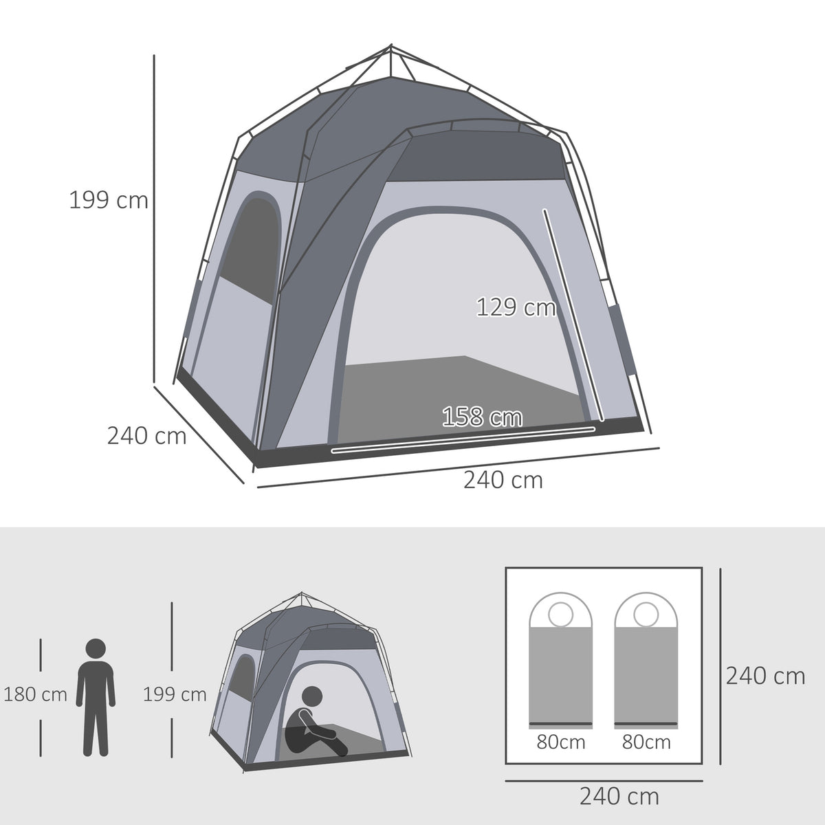 Dome tent for 4 people, lightweight, stable, waterproof, UV 50+, pop-up camping tent with hook, door, window, groundsheet, family tent with 1000 mm water column, tent for camping, travel, trekking, garden
