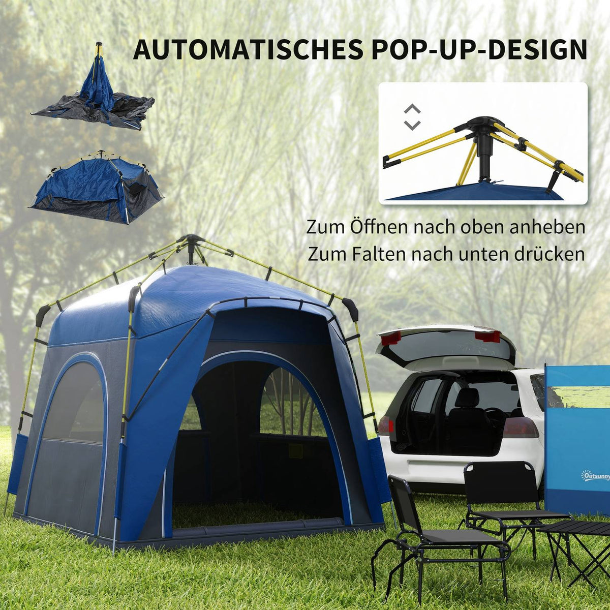 Dome tent for 4 people, lightweight, stable, waterproof, UV 50+, pop-up camping tent with hook, door, window, groundsheet, family tent with 1000 mm water column, tent for camping, travel, trekking, garden