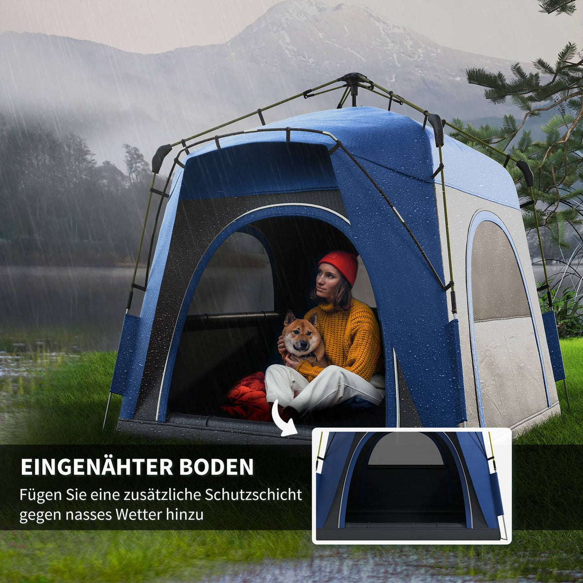 Dome tent for 4 people, lightweight, stable, waterproof, UV 50+, pop-up camping tent with hook, door, window, groundsheet, family tent with 1000 mm water column, tent for camping, travel, trekking, garden