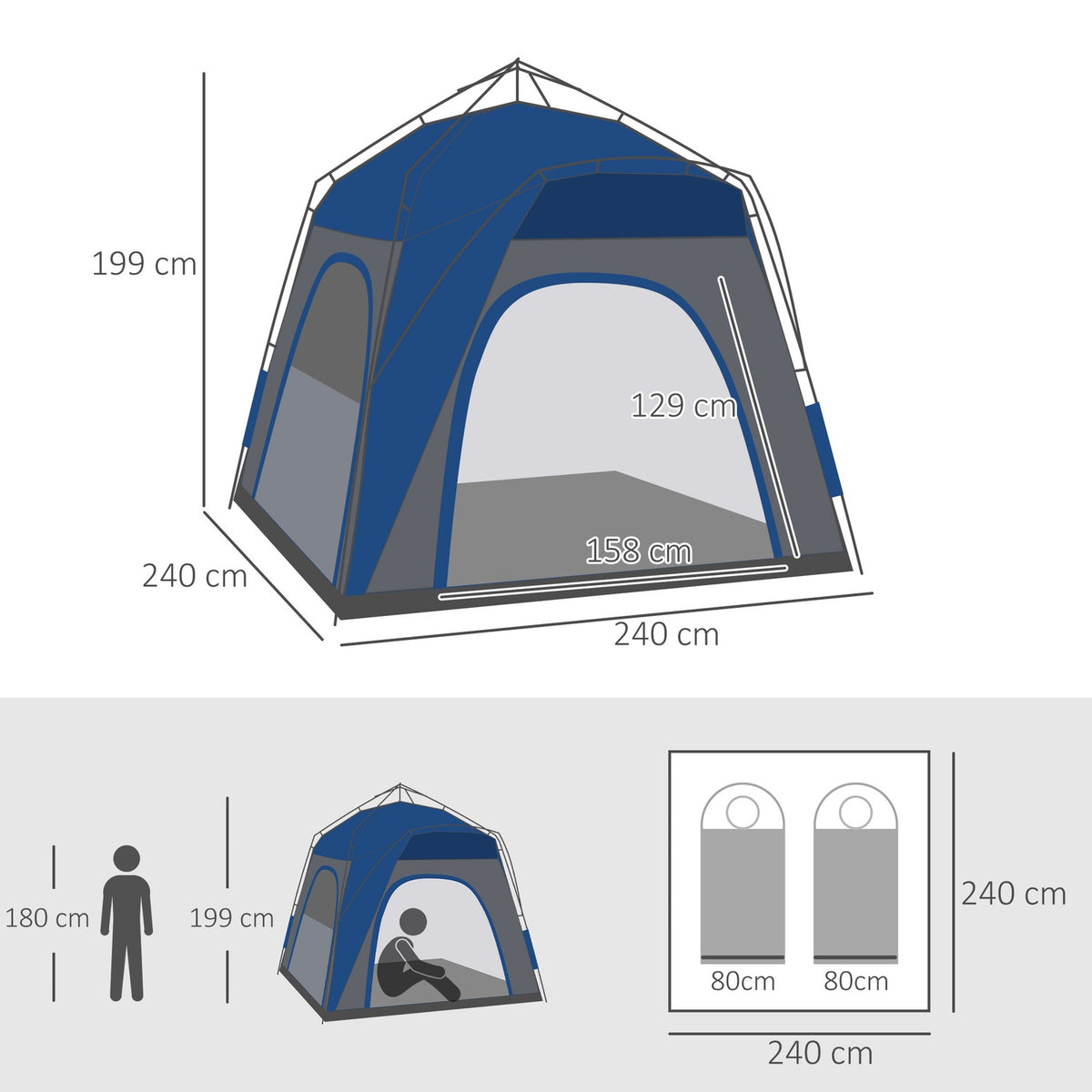 Dome tent for 4 people, lightweight, stable, waterproof, UV 50+, pop-up camping tent with hook, door, window, groundsheet, family tent with 1000 mm water column, tent for camping, travel, trekking, garden