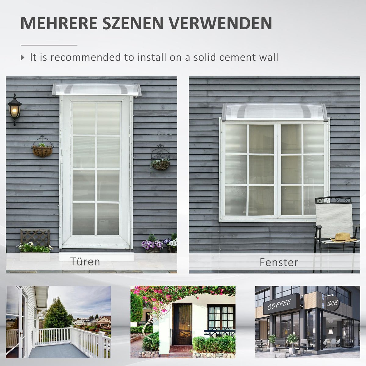 Door Canopy – Polycarbonate, Aluminum, 110x60 cm, Gray