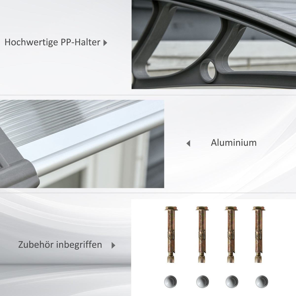 Door Canopy – Polycarbonate, Aluminum, 110x60 cm, Gray