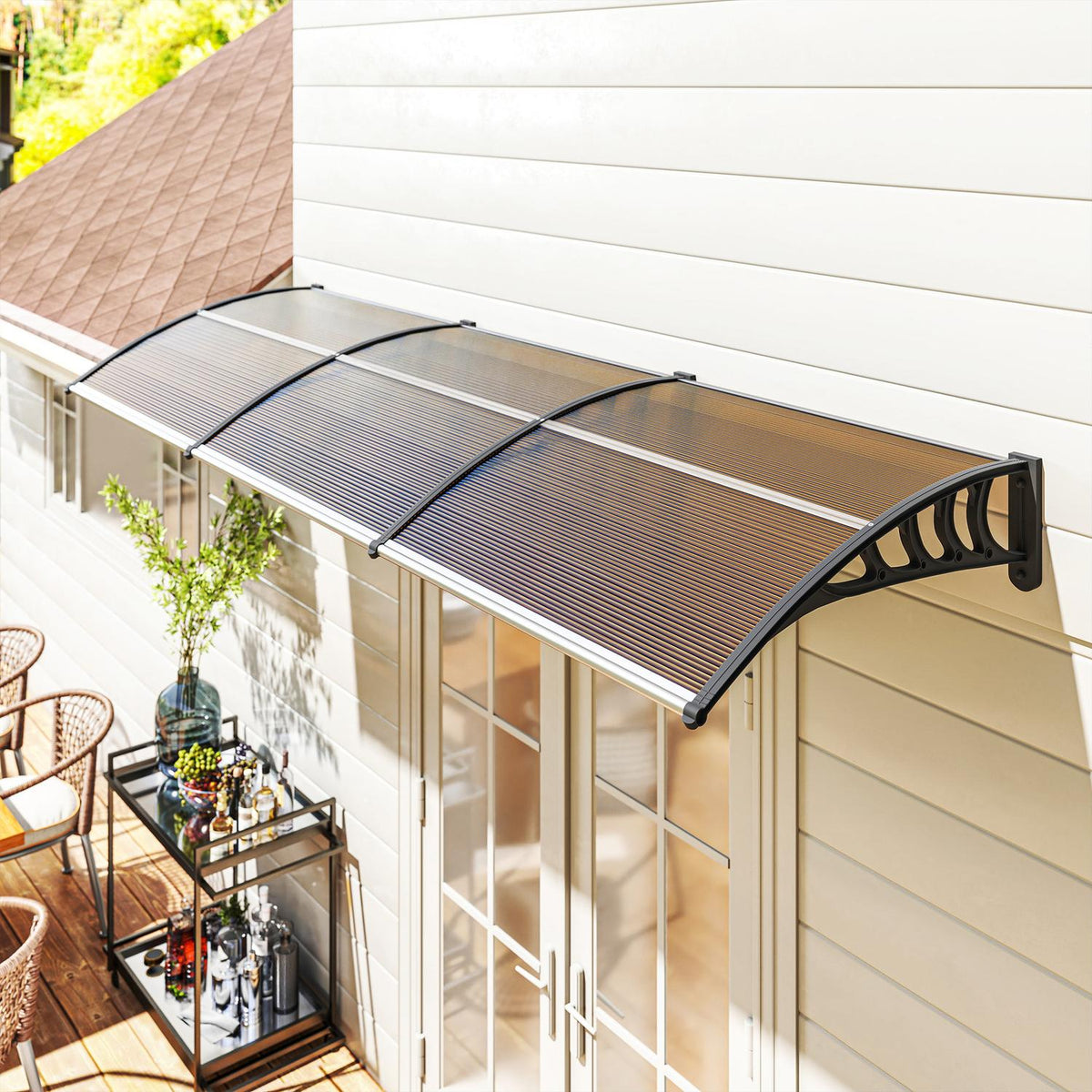 Door Canopy, Weatherproof, Brown, 303x96x27 cm, Aluminum