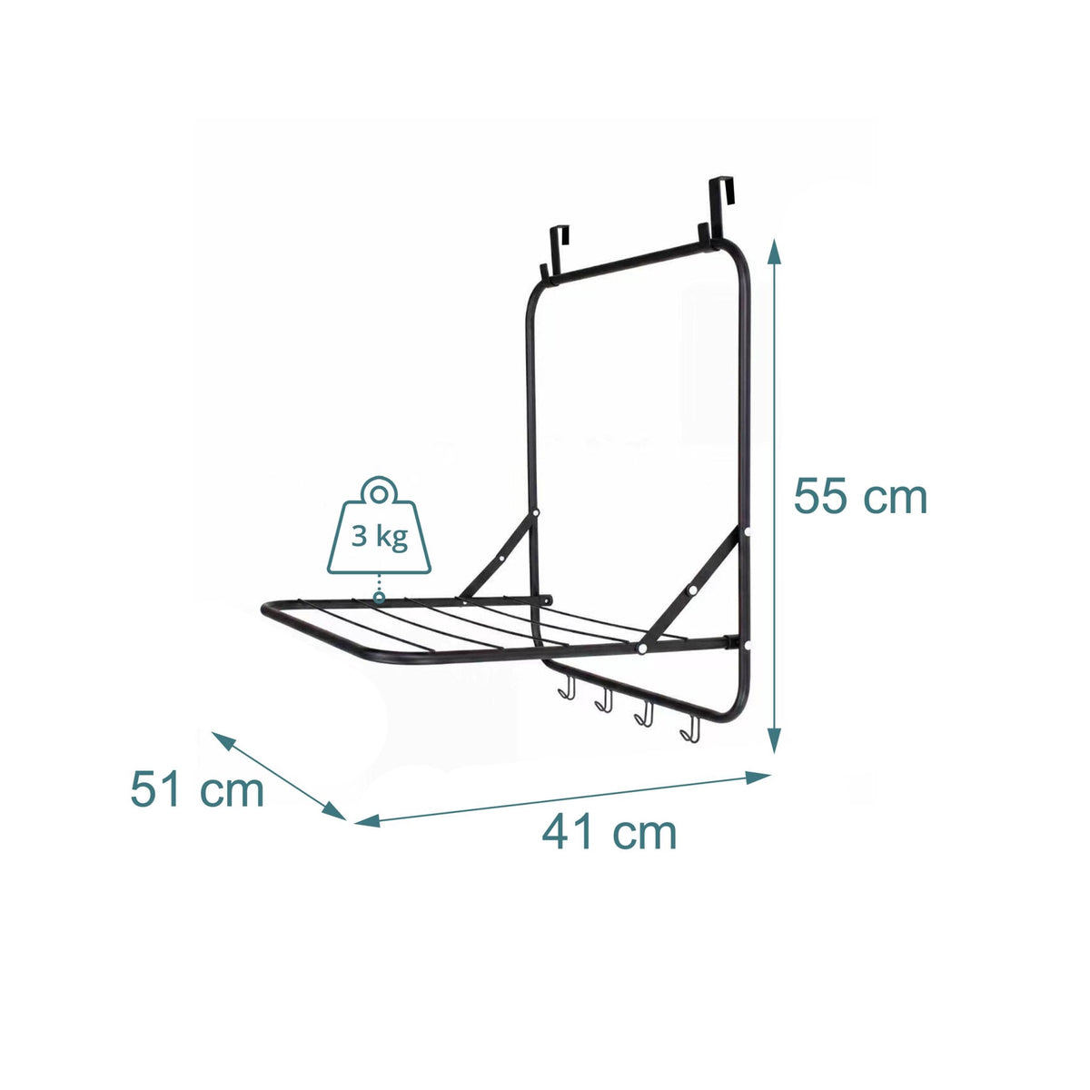 Door-Mounted Clothes Drying Rack, Black, 2.4m Length